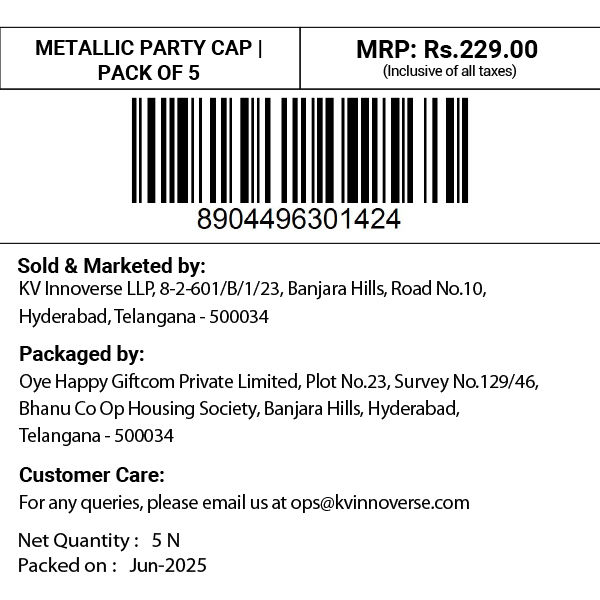 Propcon Metallic Party Cap | Pack Of 5