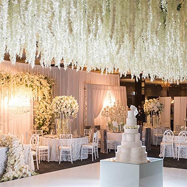 Well Art Gallery Artificial Wisteria Hanging Flowers Vines String Decorations (Pack Of 6,White)