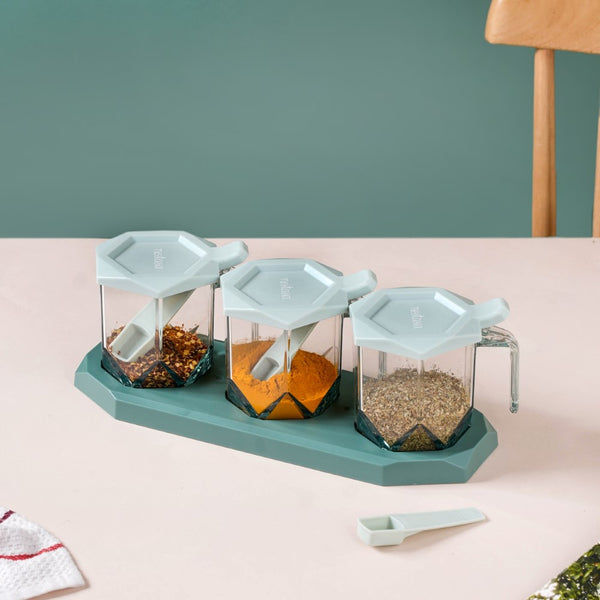 Nestasia Set of 3 Spice Jars With Spoons Green