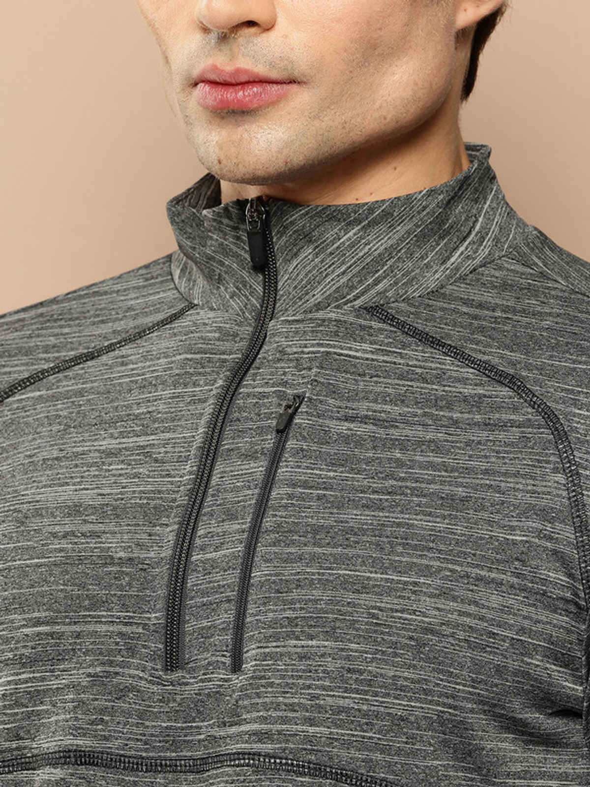 Alcis Men's Zip Flex Full-Sleeve T-shirt | Dark Grey Melange - L