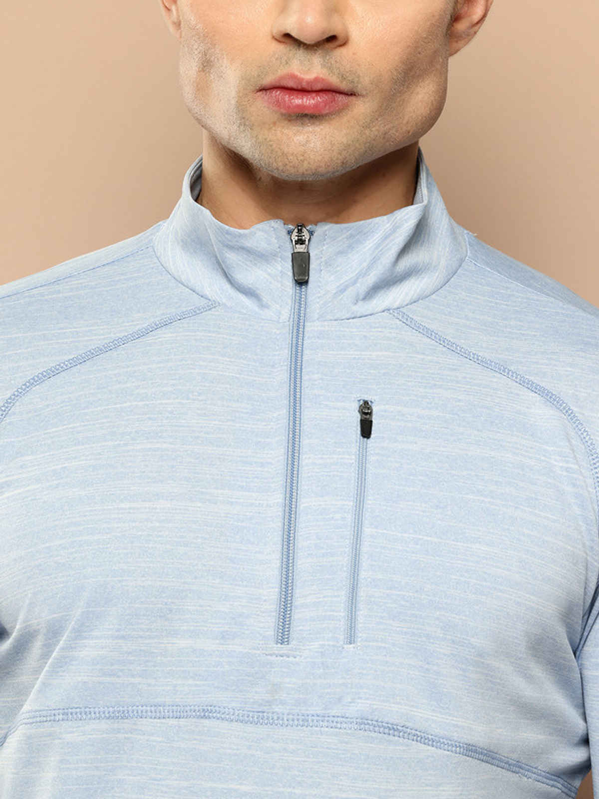 Alcis Men's Zip Flex Full-Sleeve T-shirt | Sky Melange - M