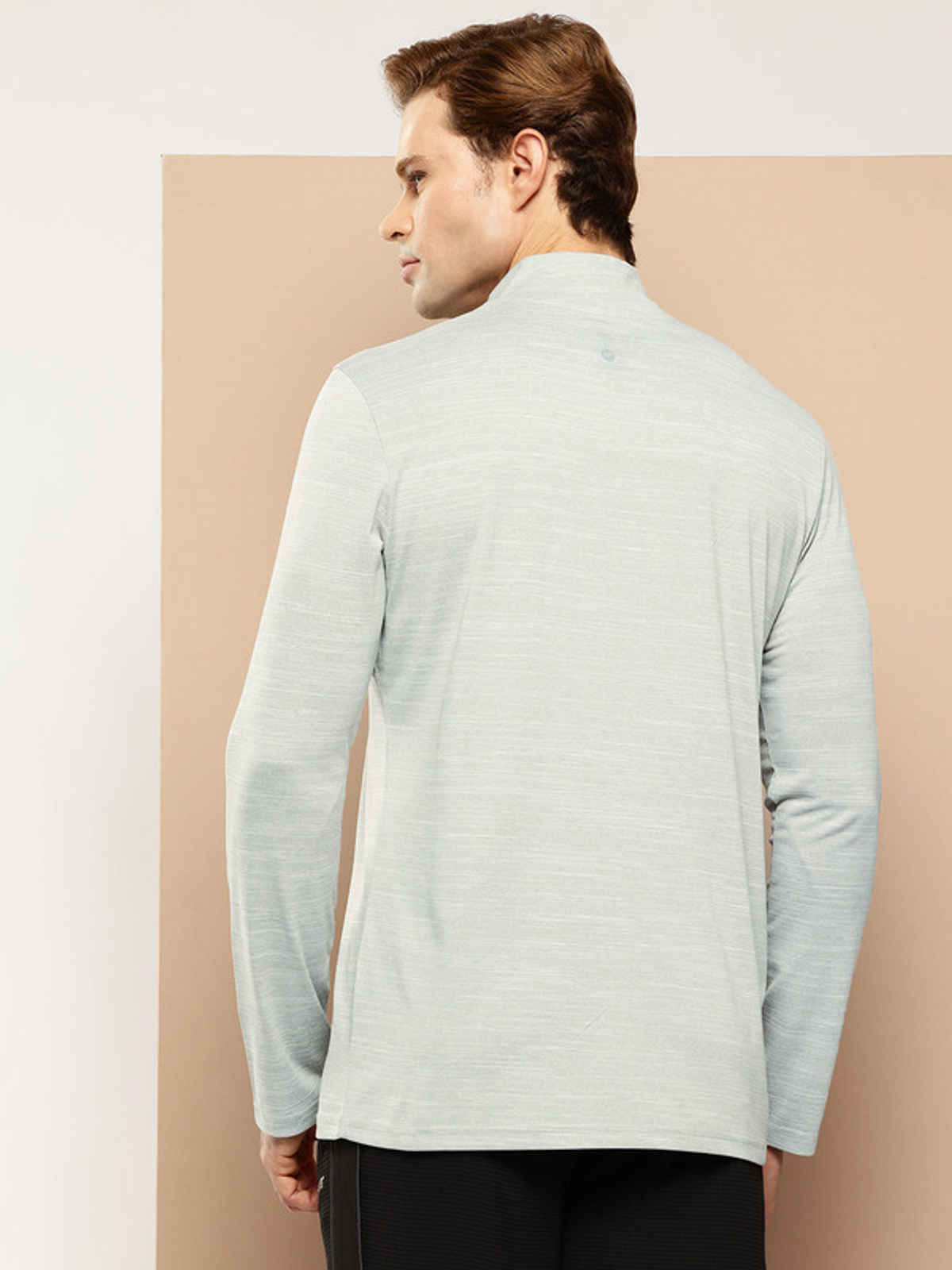 Alcis Men's Zip Flex Full-Sleeve T-shirt | Light Grey Melange - L