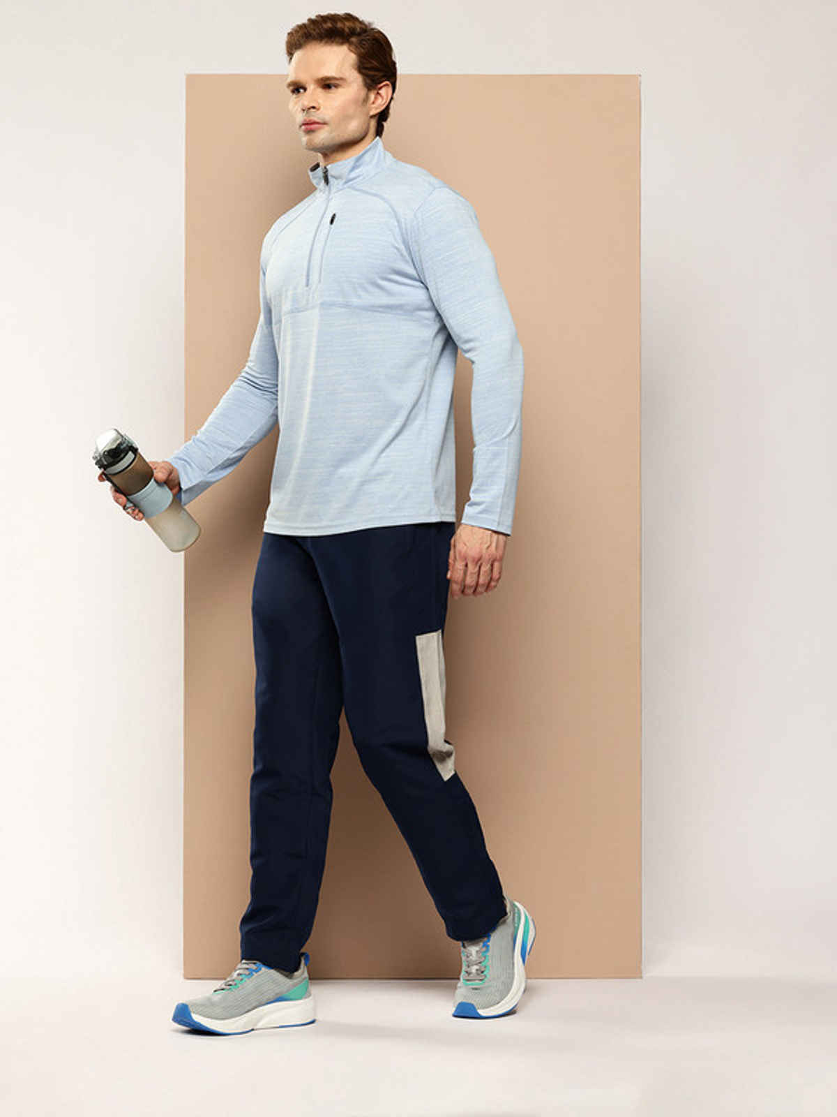 Alcis Men's Zip Flex Full-Sleeve T-shirt | Sky Melange - M