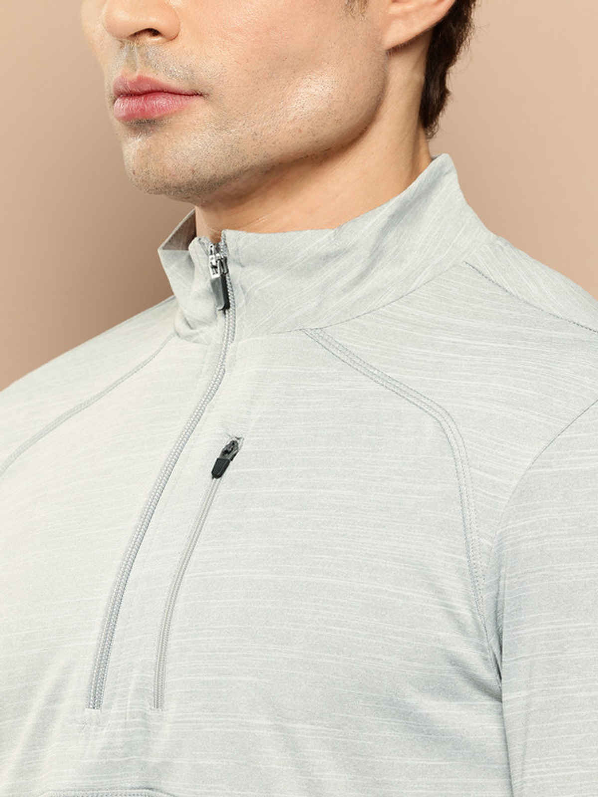 Alcis Men's Zip Flex Full-Sleeve T-shirt | Light Grey Melange - 2XL