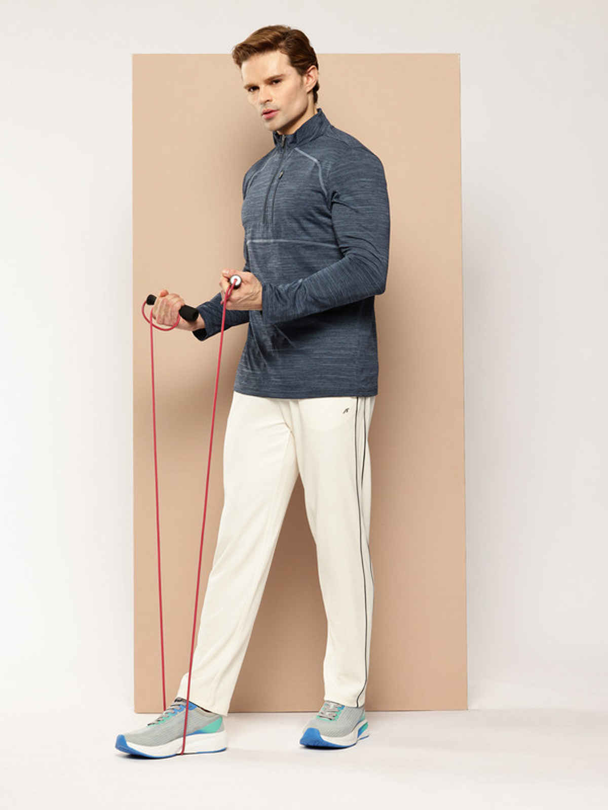 Alcis Men's Zip Flex Full-Sleeve T-shirt | Navy Melange - M