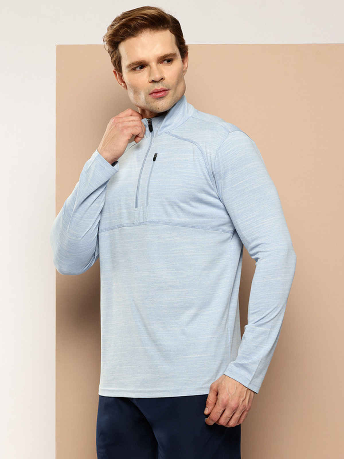 Alcis Men's Zip Flex Full-Sleeve T-shirt | Sky Melange - M