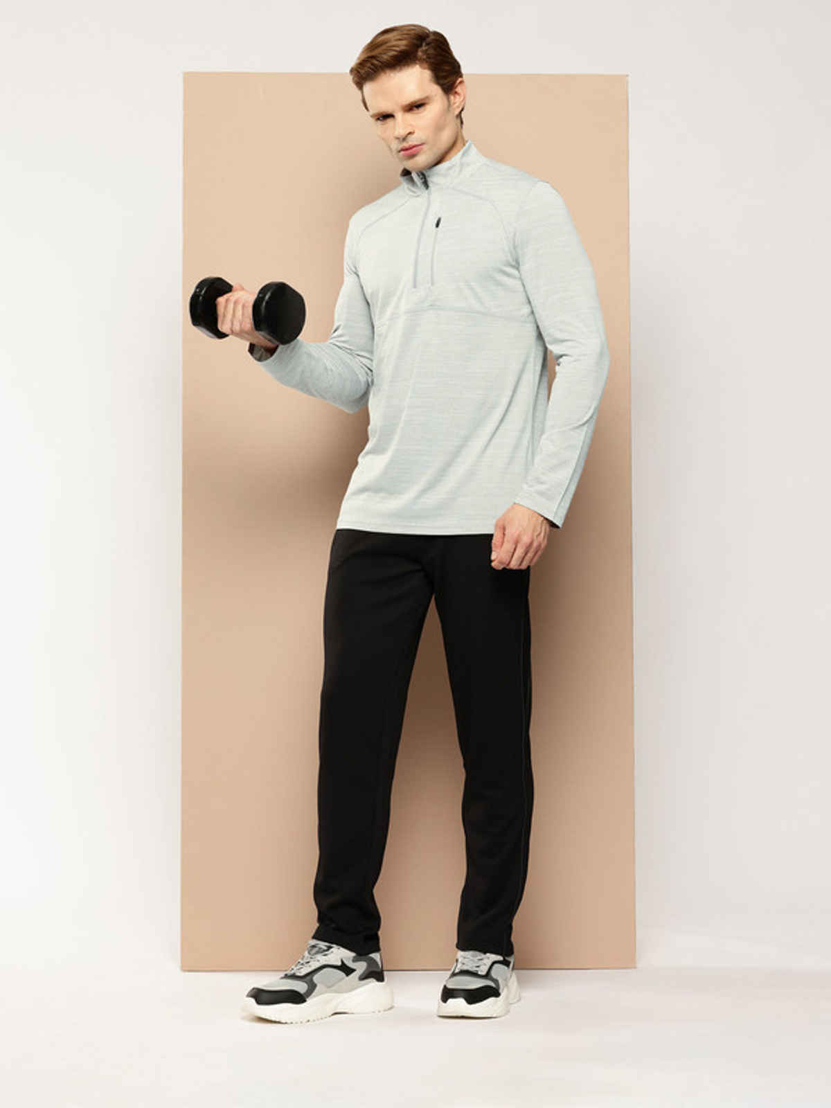 Alcis Men's Zip Flex Full-Sleeve T-shirt | Light Grey Melange - M