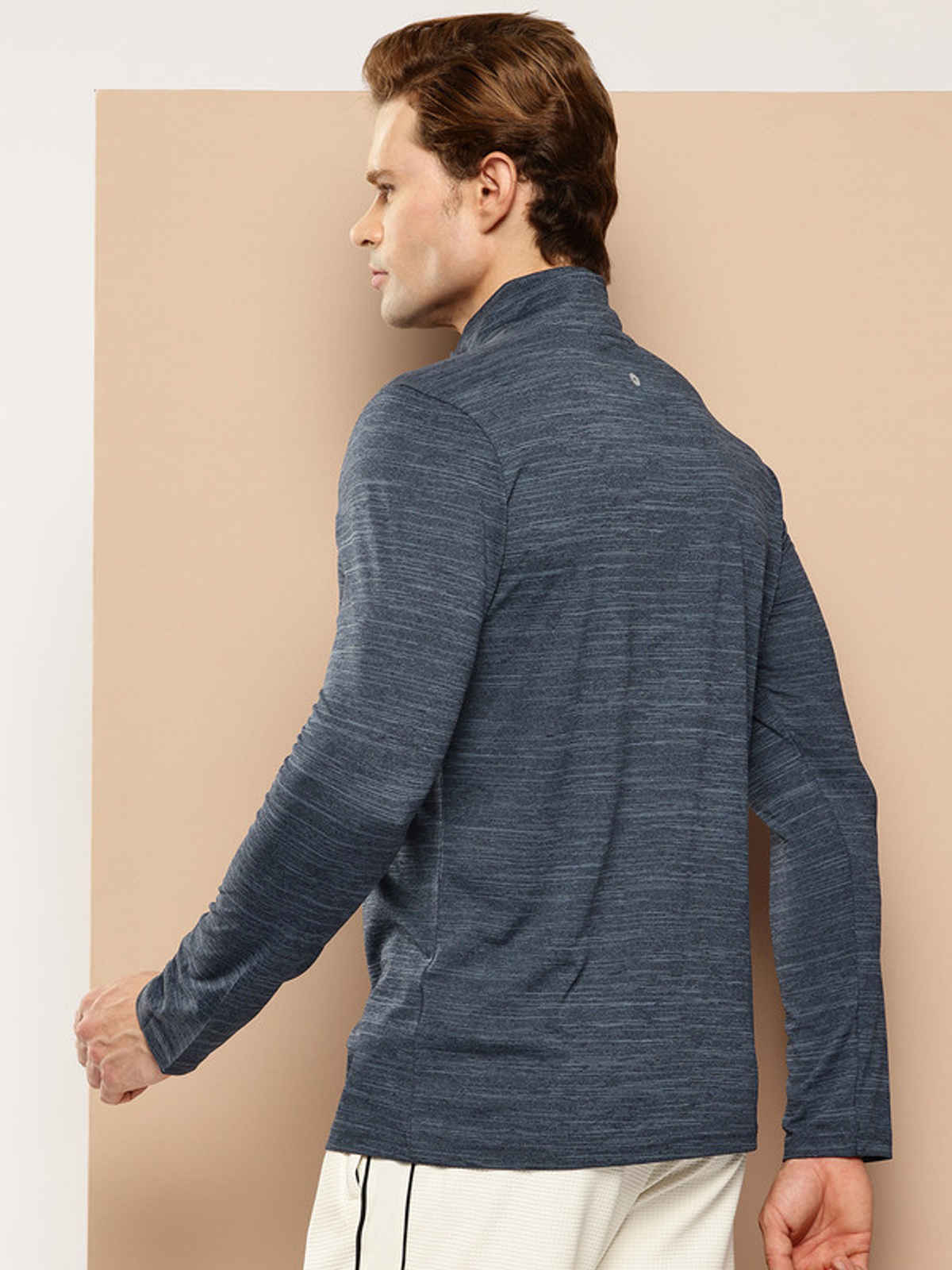 Alcis Men's Zip Flex Full-Sleeve T-shirt | Navy Melange - 2XL