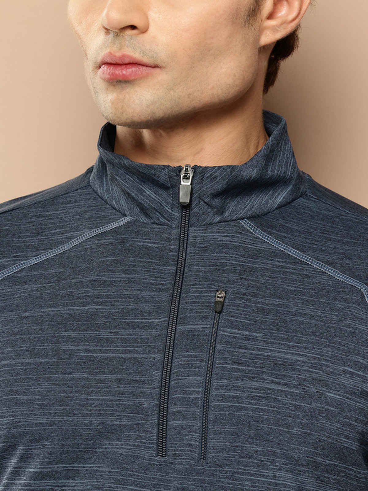 Alcis Men's Zip Flex Full-Sleeve T-shirt | Navy Melange - 2XL