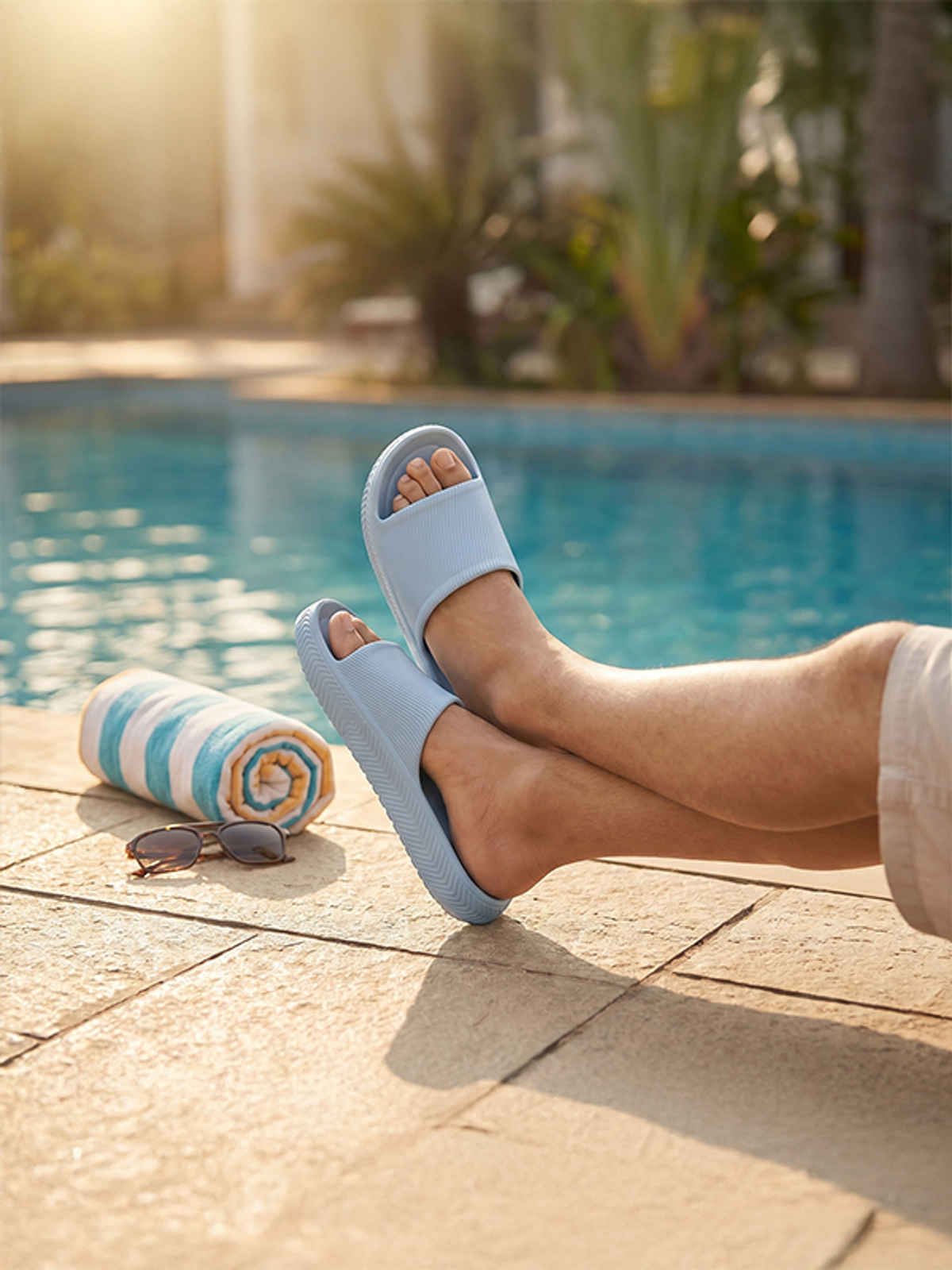 Walkaroo Men's Flip-Flop Sliders - WC8737 Aqua Blue UK6