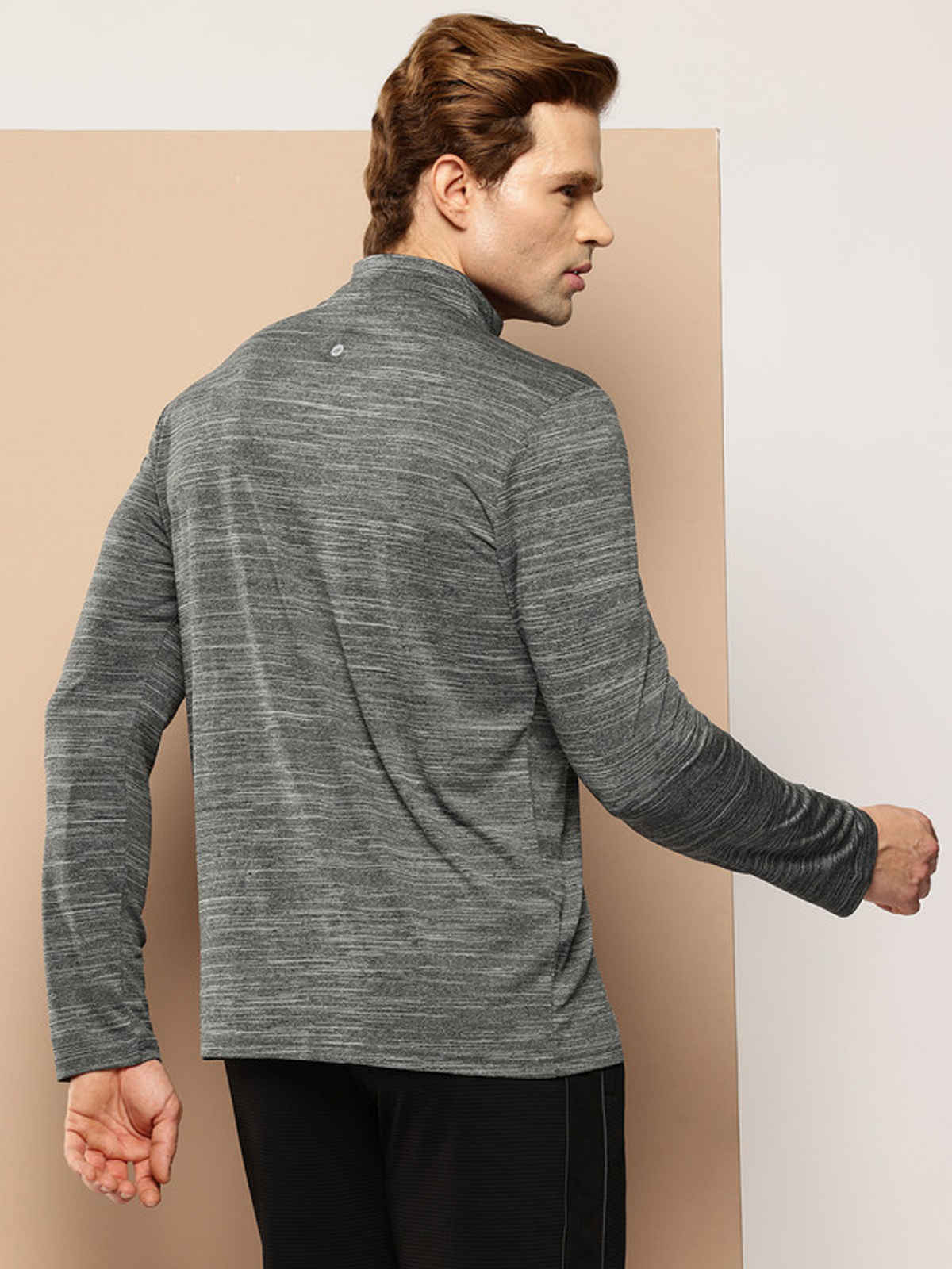 Alcis Men's Zip Flex Full-Sleeve T-shirt | Dark Grey Melange - L