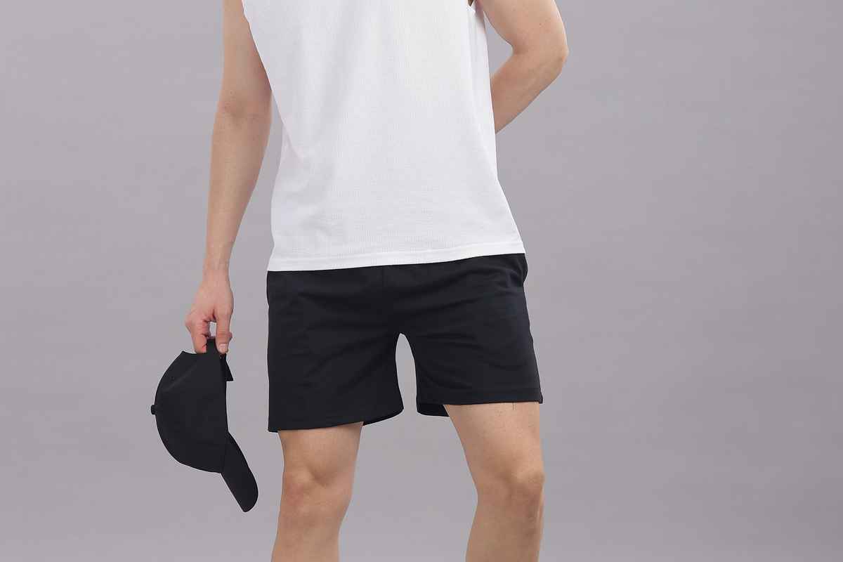Springman Solid French Terry With Elastic & Drawstring Shorts For Men's | Black | S