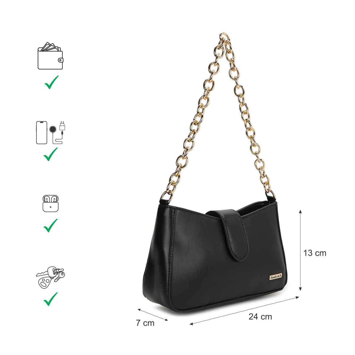 Fastrack Chain Strap Shoulder Bag For Women  (1pc) & Sukkhi Stylish Rhodium Plated Cz Solitaire Heart Shaped Love Proposal Ring For Women  (1pc) Combo