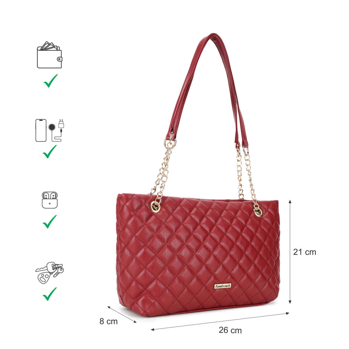 Fastrack PU Quilted Tote Bag for Women | Maroon