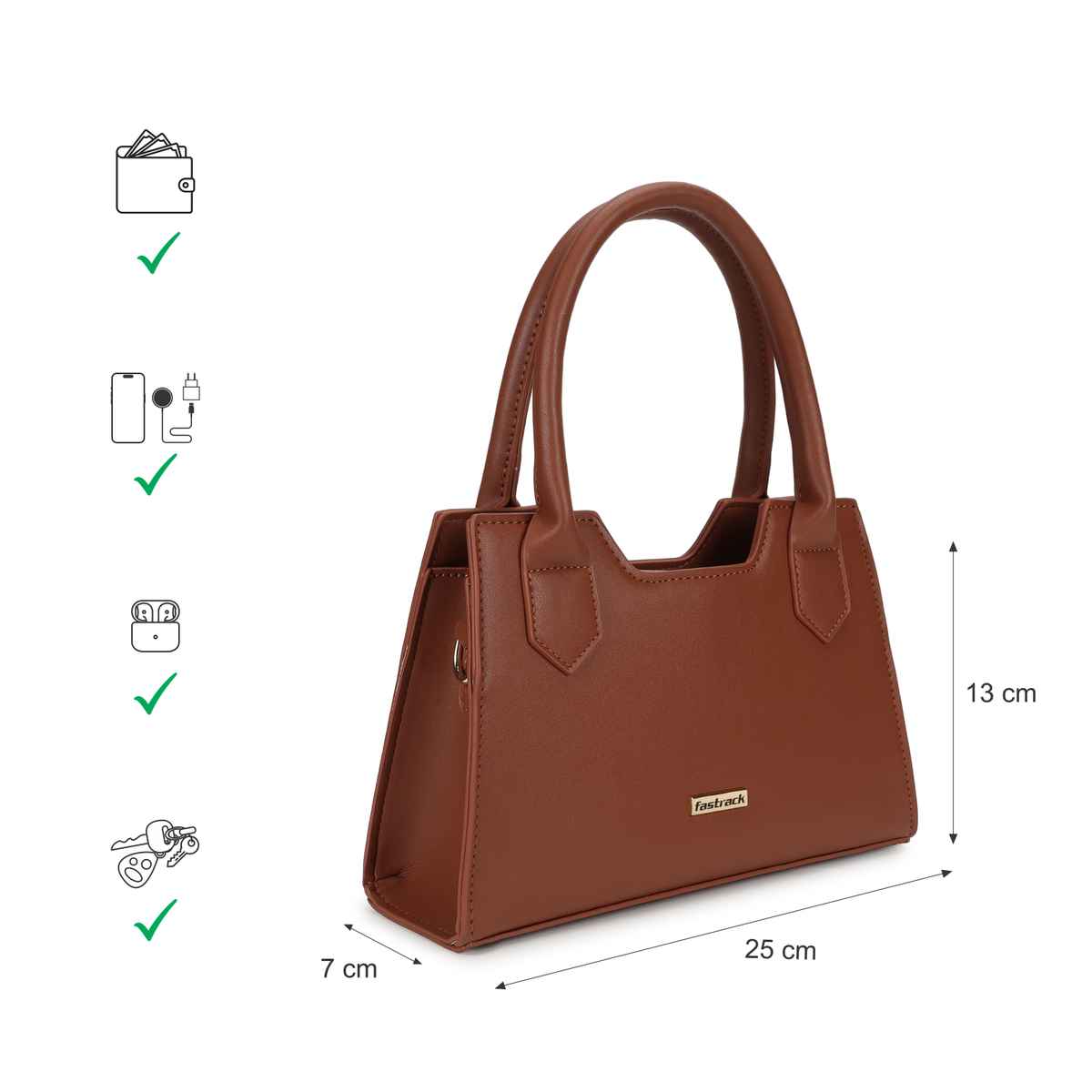 Fastrack PU Structured Solid Sling Bag for Women | Brown