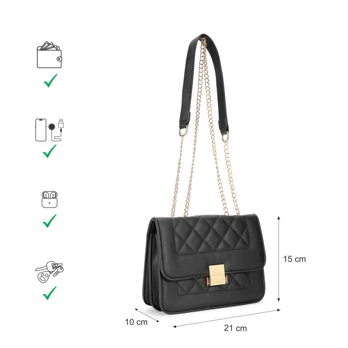 Fastrack Structured Quilted Sling Bag for Women | Black