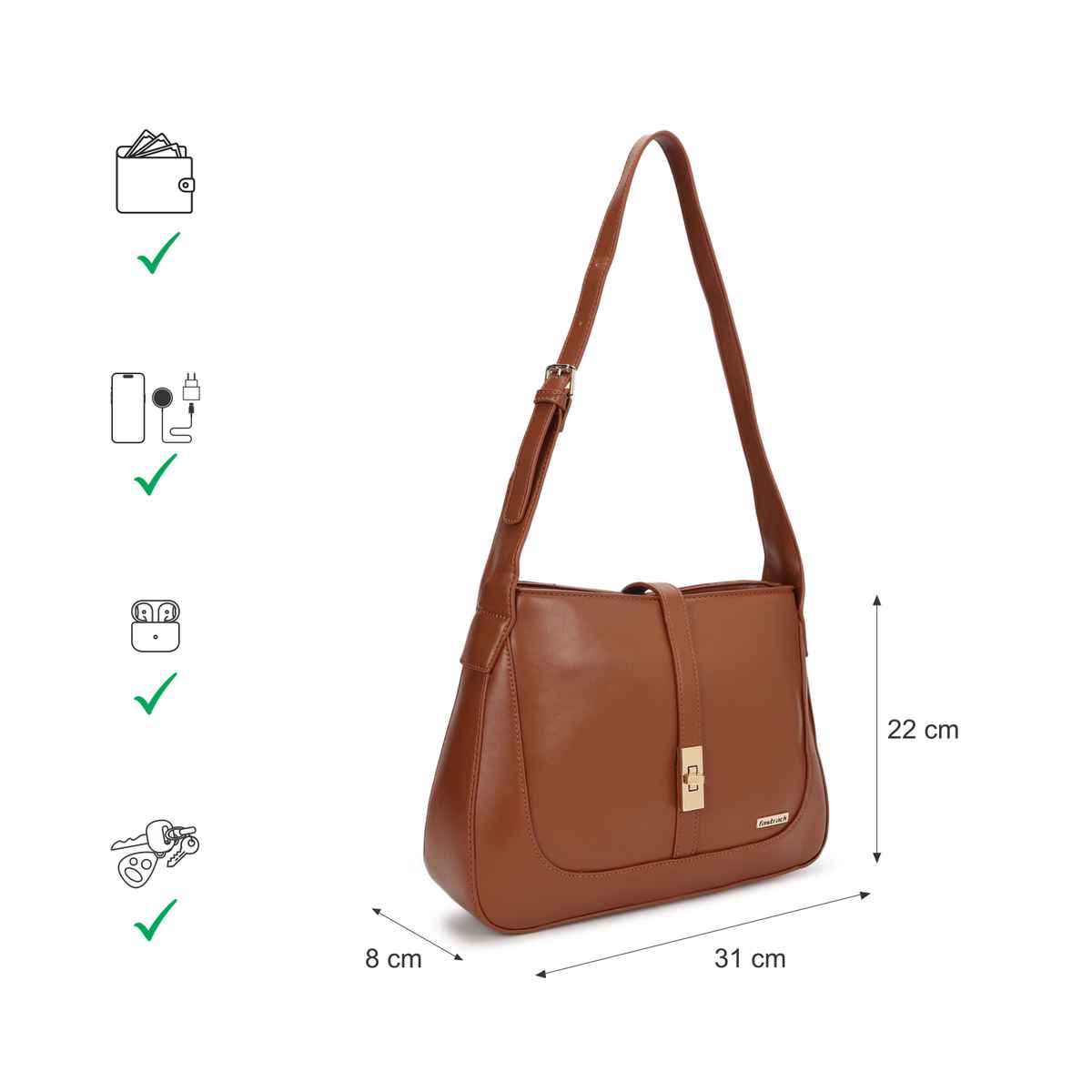 Fastrack Essential Shoulder Bag for Women | Tan