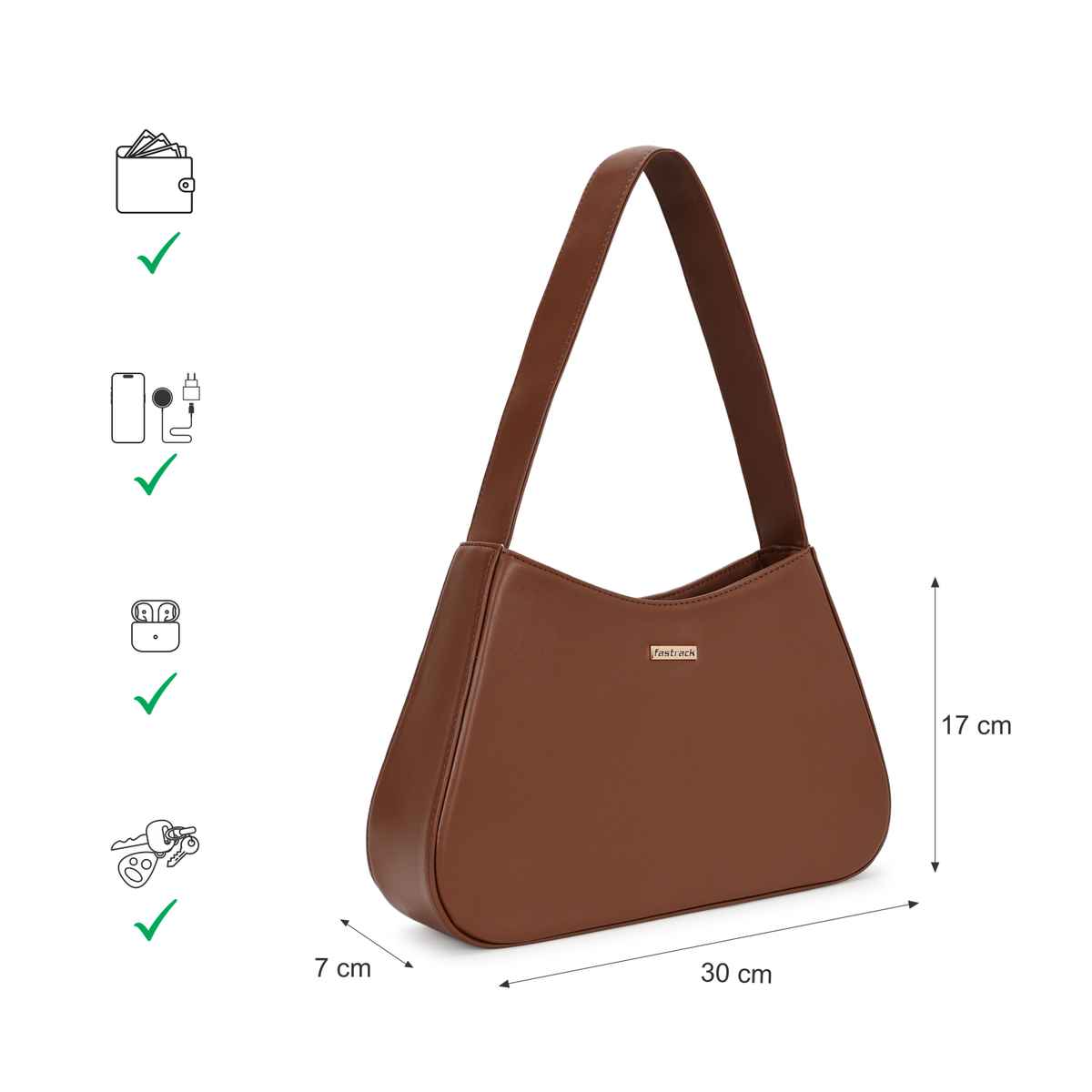 Fastrack Solid Baguette Shoulder Bag for Women | Brown