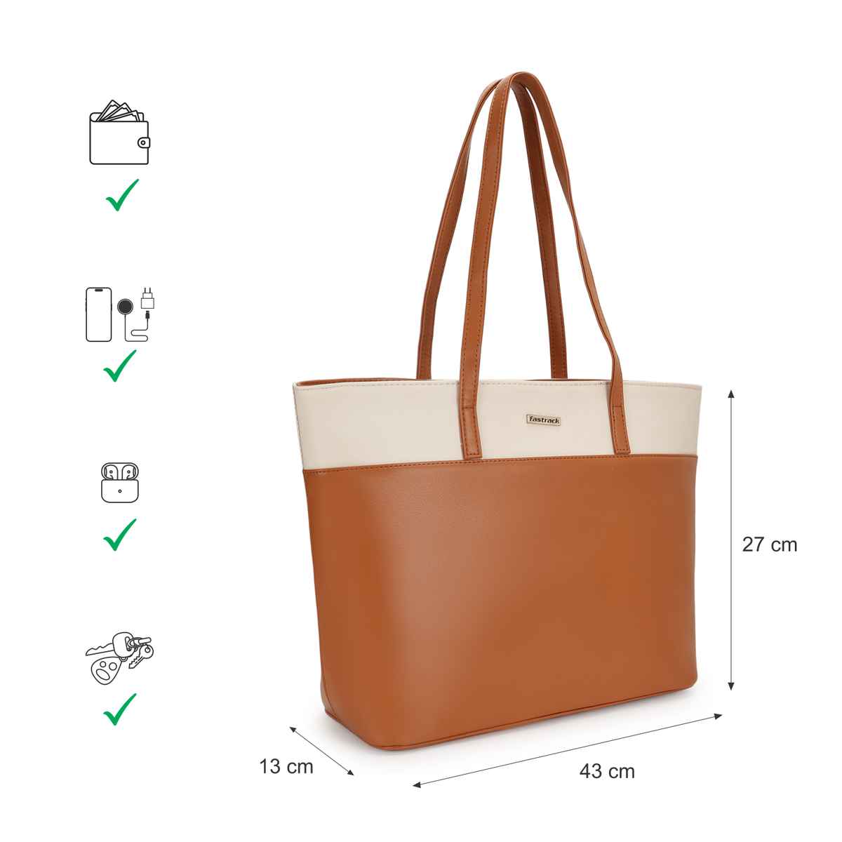 Fastrack Colorblocked Tote Bag for Women | Tan