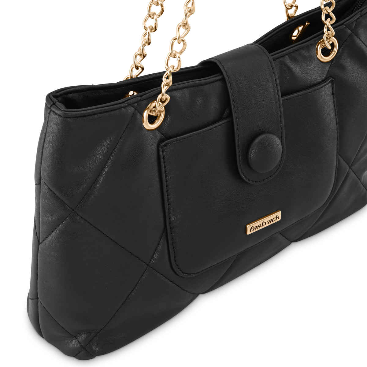 Fastrack Women's PU Structured Quilted Tote Bag | Black