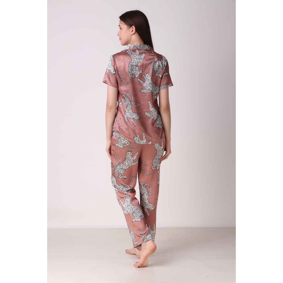 Masha Women's Cheetah Brown Satin Pajamas | Set | XL