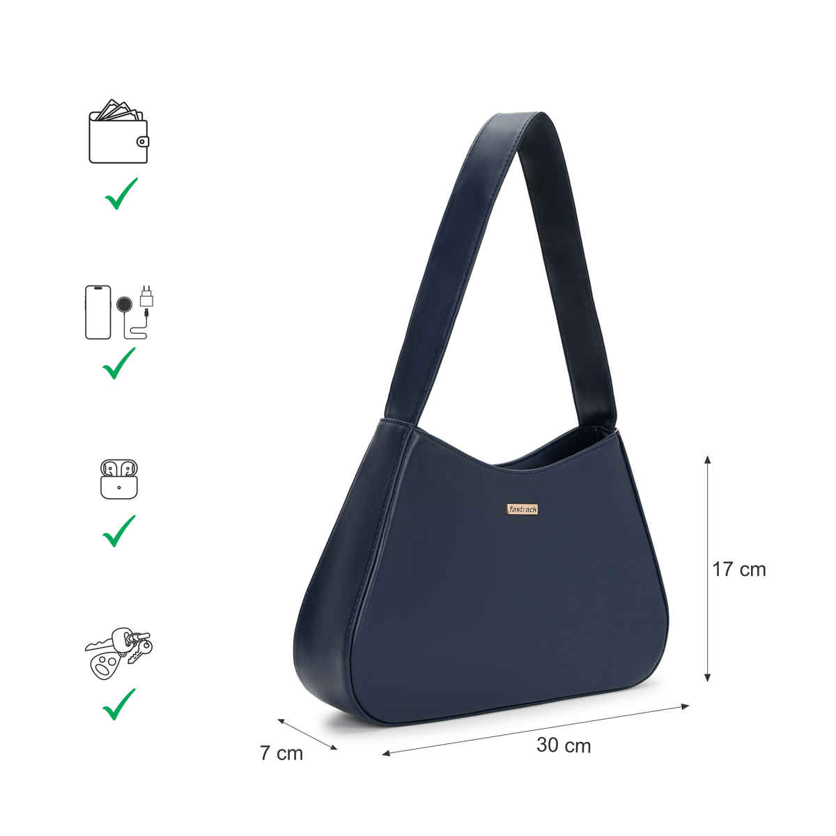 Fastrack Solid Baguette Shoulder Bag for Women | Navy