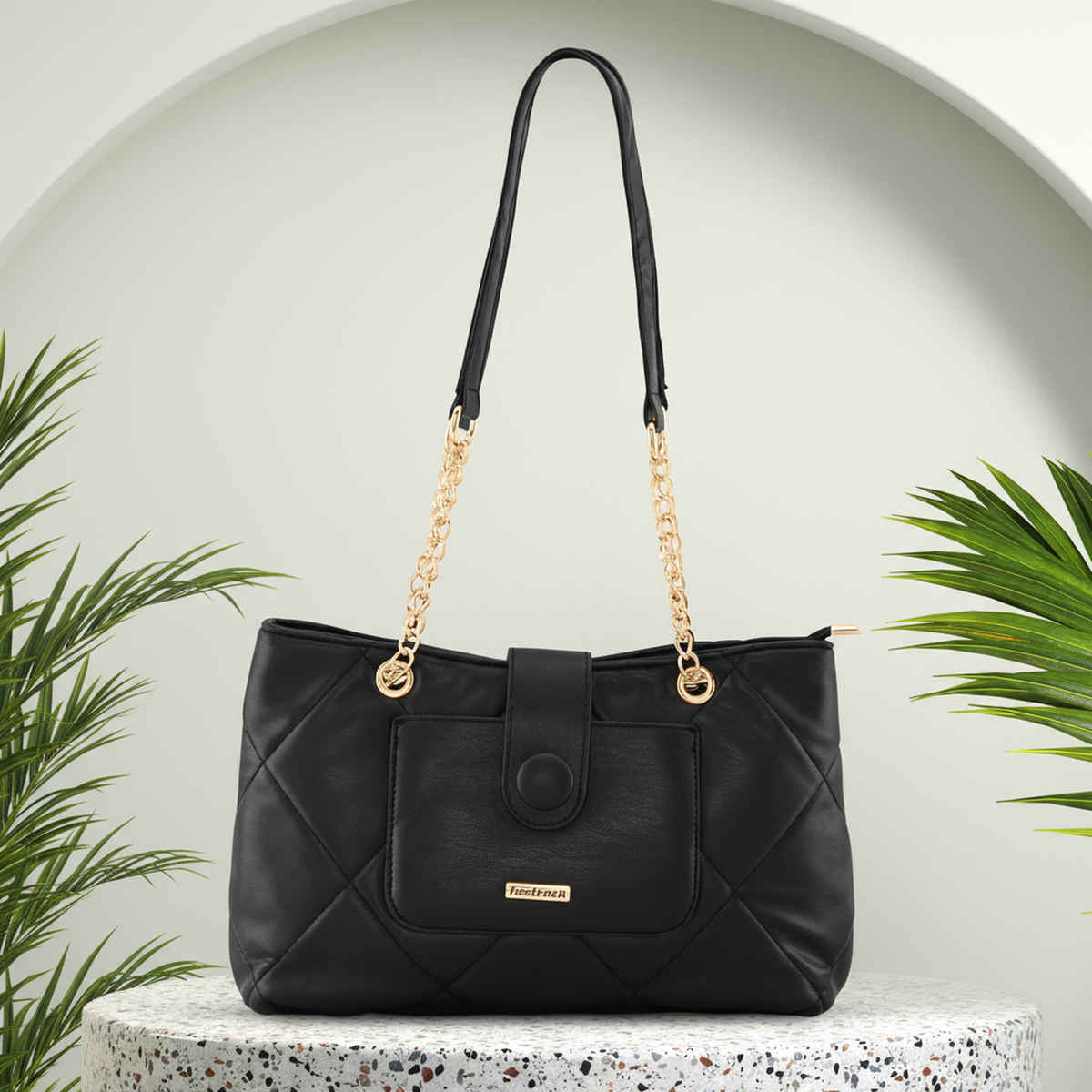 Fastrack Women's PU Structured Quilted Tote Bag | Black