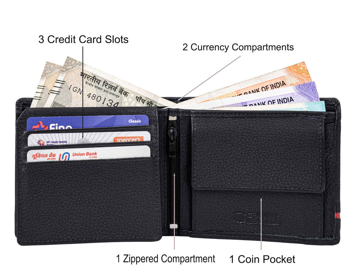 URBAN FOREST Men's Stag Leather Wallet | Black & Red