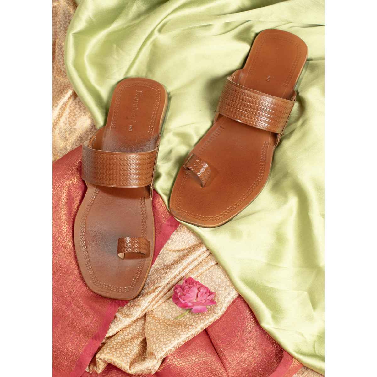 Korakari Ruhani Kolhapuri Chappal for Women Tan | UK6