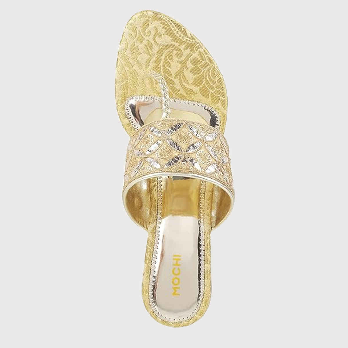 Mochi Women Gold Color Heel Slip On Ethnic Size UK 8 (35-4720)