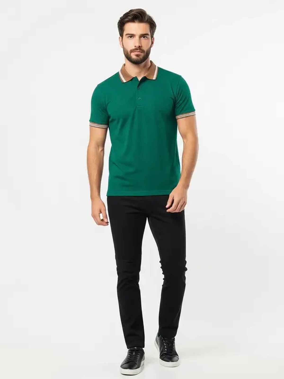 Veirdo Men Green Polo Collar Pure Cotton T-Shirt |L