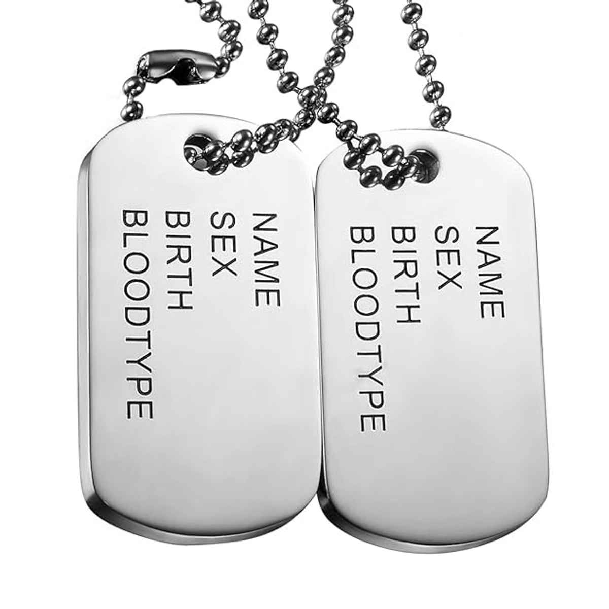 2 Tag Pendant Men'S Chain Silver