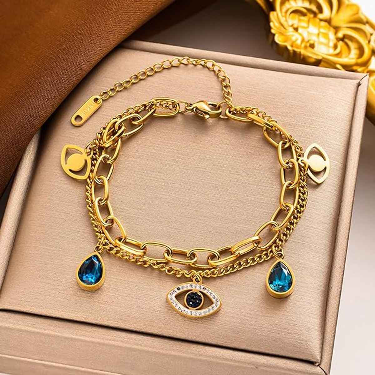 Beautynx Blue Evil Eye Anti tarnish Bracelet | BNX-BR-0008 - Gold