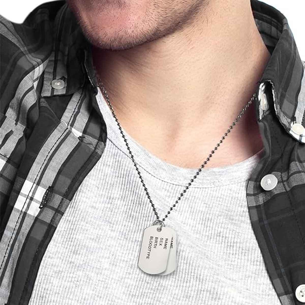 2 Tag Pendant Men'S Chain Silver