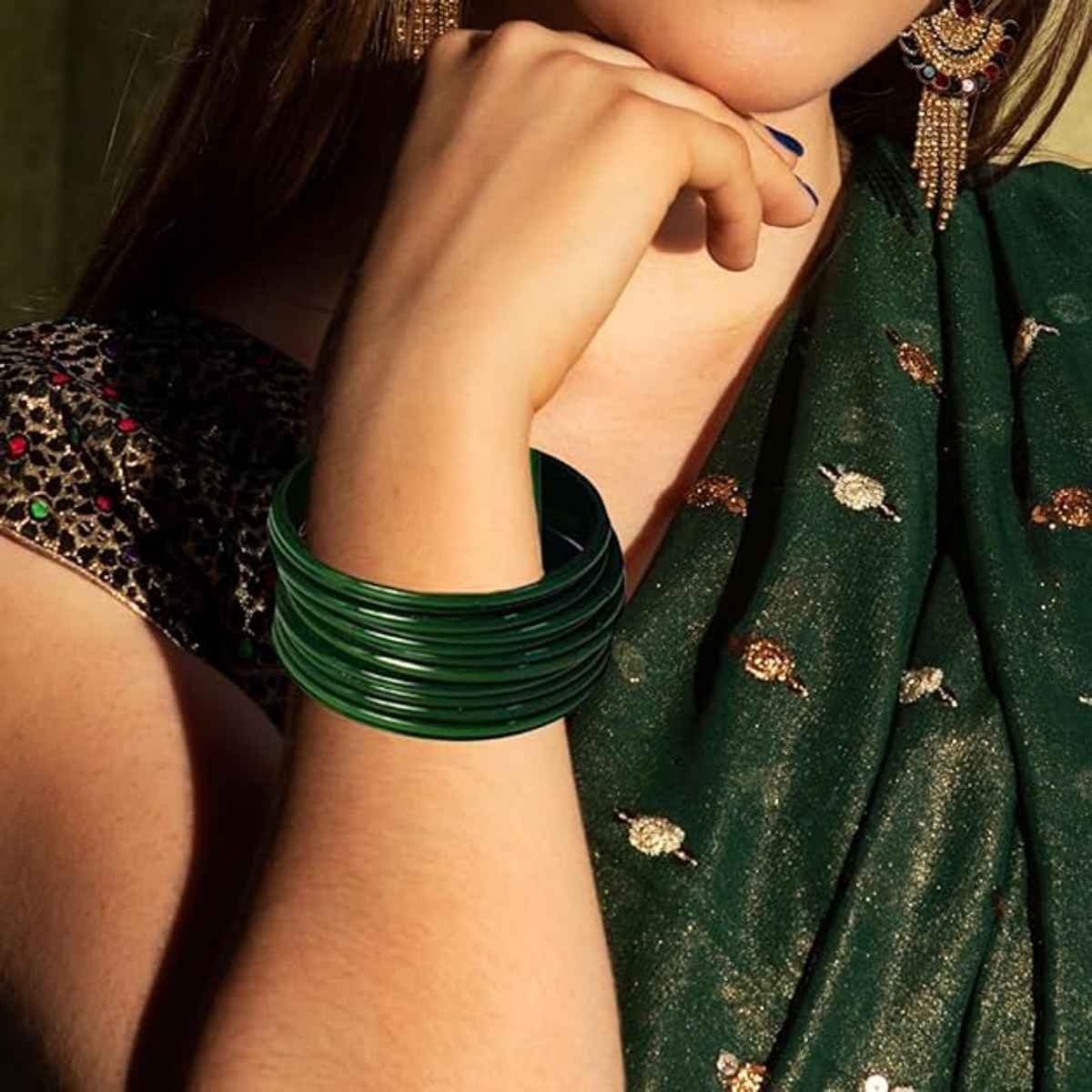 NVR Traditional Green Glass Bangle Chudi for Women & Girls Fashion Glossy | Size: 2.4