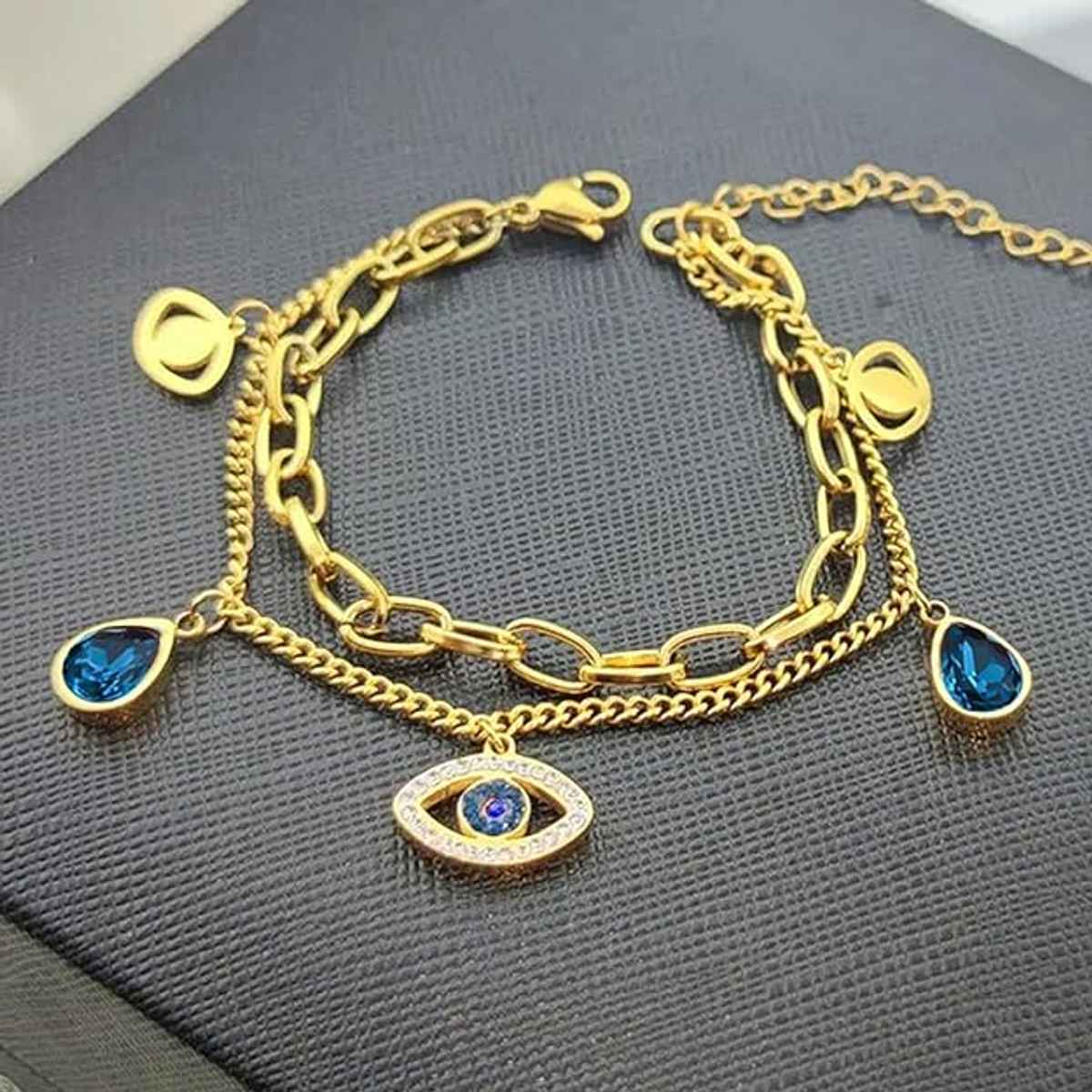Beautynx Blue Evil Eye Anti tarnish Bracelet | BNX-BR-0008 - Gold