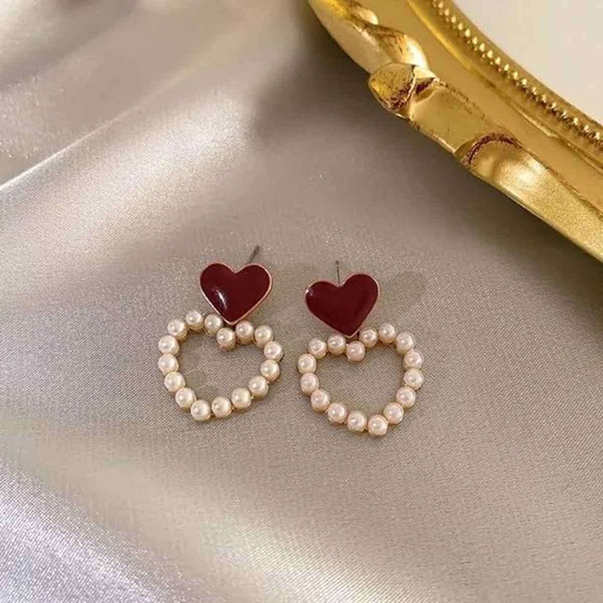 Beautynx Pearl Heart Loop Earrings | BNX-EAR-0080 - Maroon