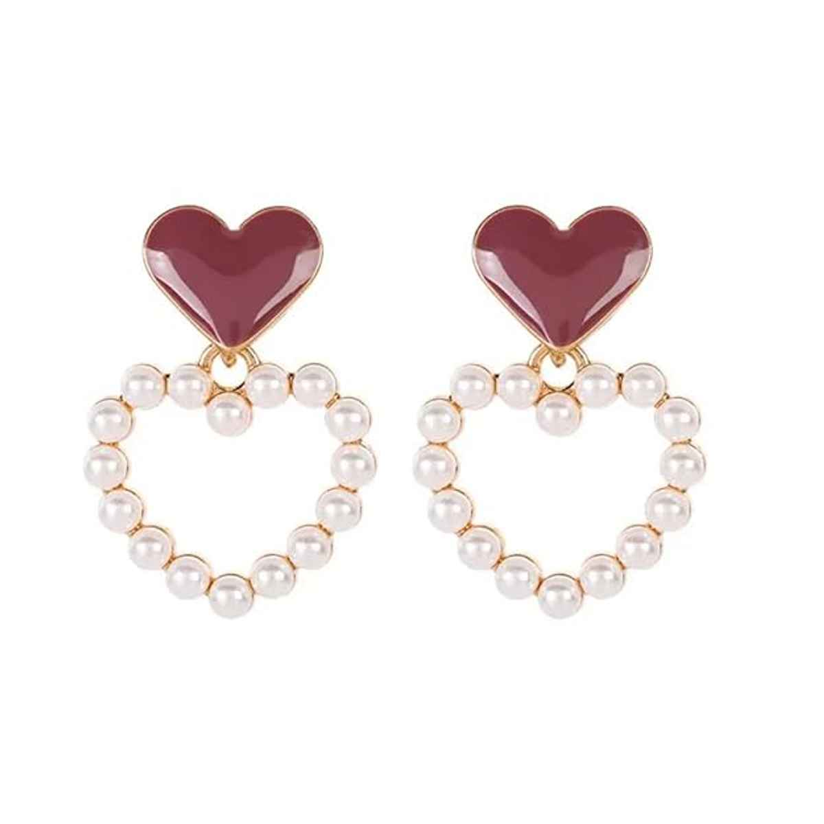 Beautynx Pearl Heart Loop Earrings | BNX-EAR-0080 - Maroon