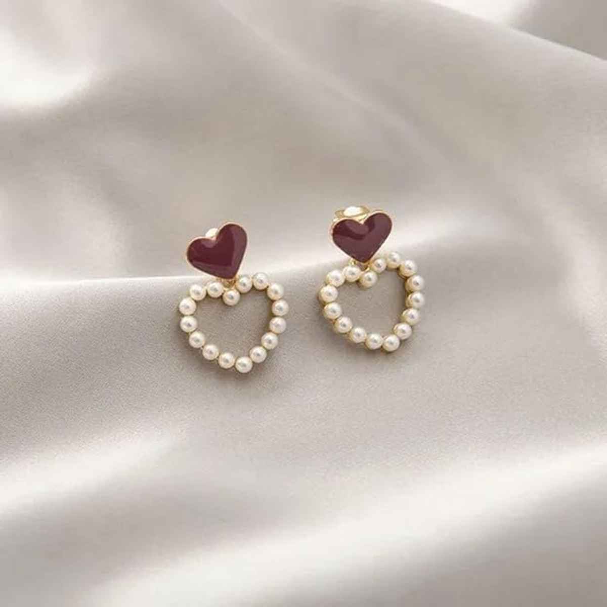 Beautynx Pearl Heart Loop Earrings | BNX-EAR-0080 - Maroon