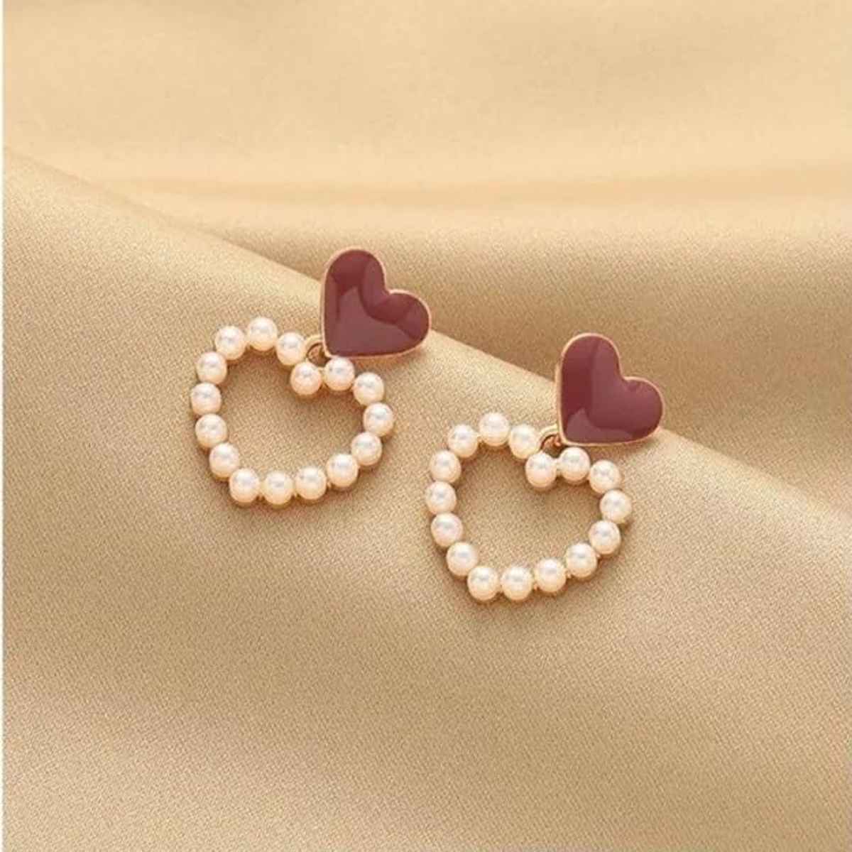 Beautynx Pearl Heart Loop Earrings | BNX-EAR-0080 - Maroon