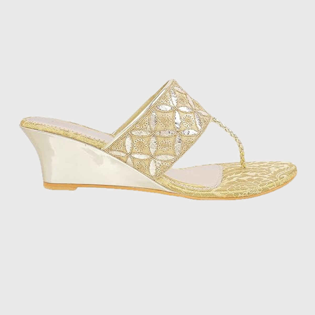 Mochi Women Gold Color Heel Slip On Ethnic Size UK 8 (35-4720)