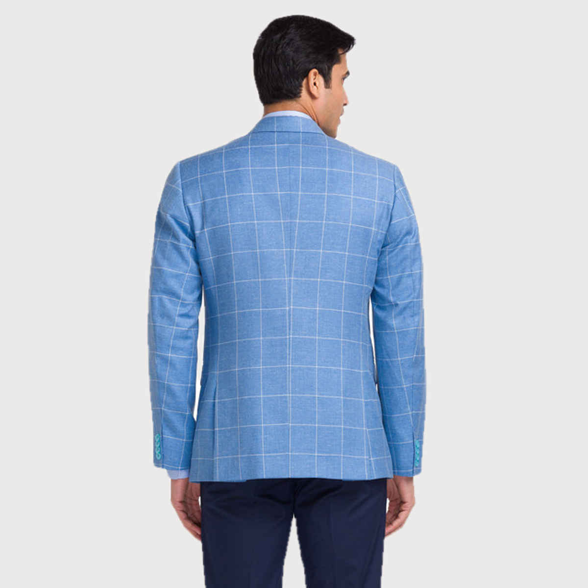 Park Avenue Men's Blue Super Slim Fit Poly Viscose Blend Checks Pattern Notch Lapel Formal Jacket M