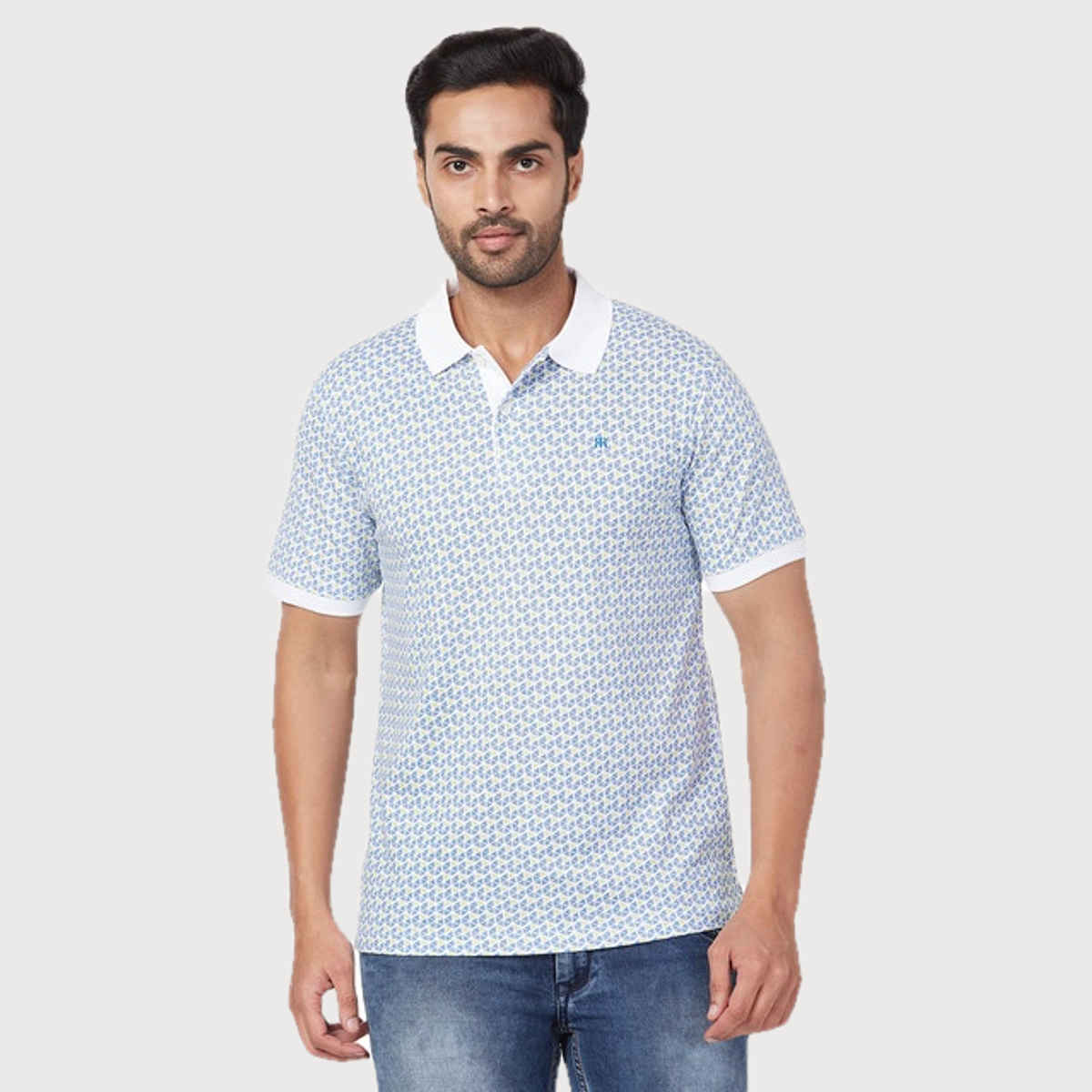 Raymond Men's Modern Fit Pure Cotton Polo Neck Half Sleeve Casual T-Shirt | M | Blue