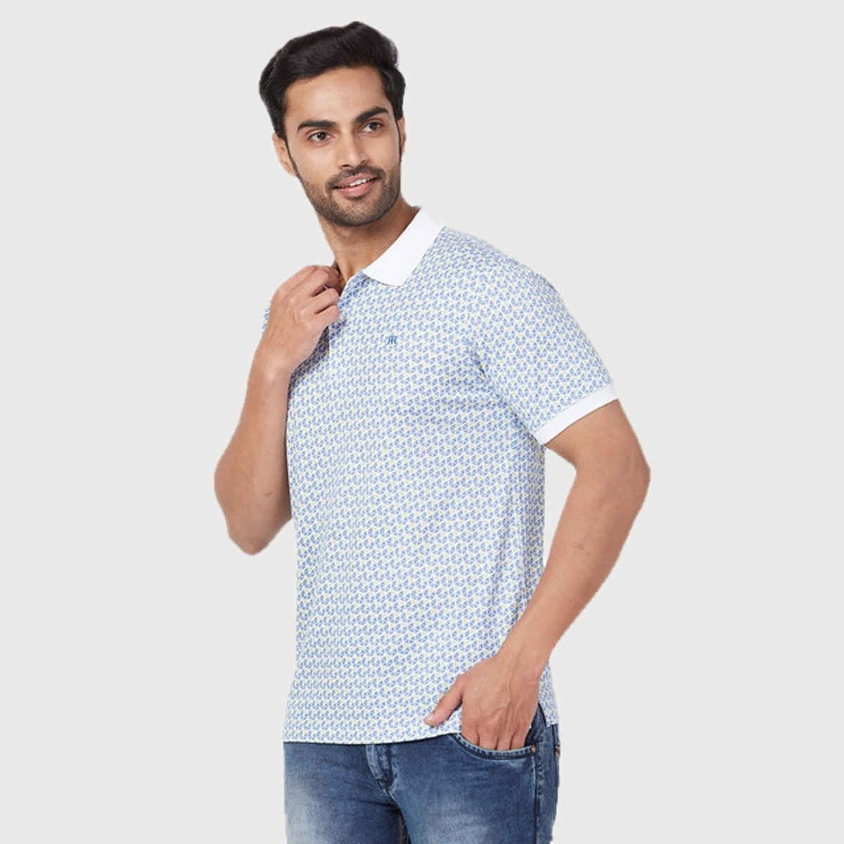 Raymond Men's Modern Fit Pure Cotton Polo Neck Half Sleeve Casual T-Shirt | M | Blue