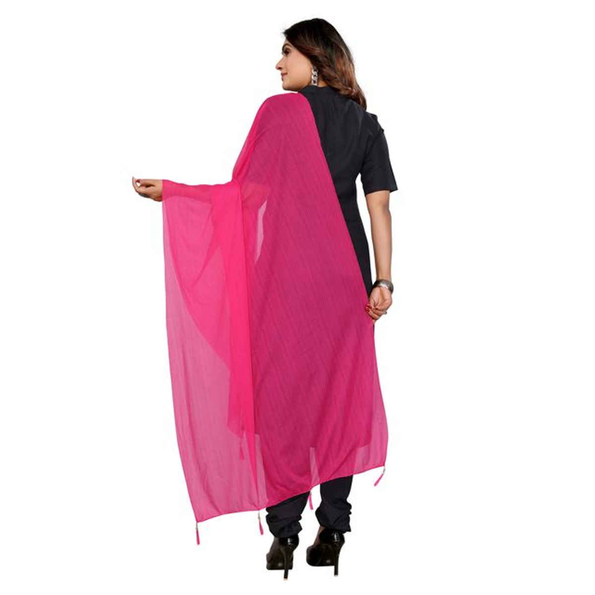 FABFLICK Lycra Made Plain Solid Women's Dupatta With Tassels | Pink