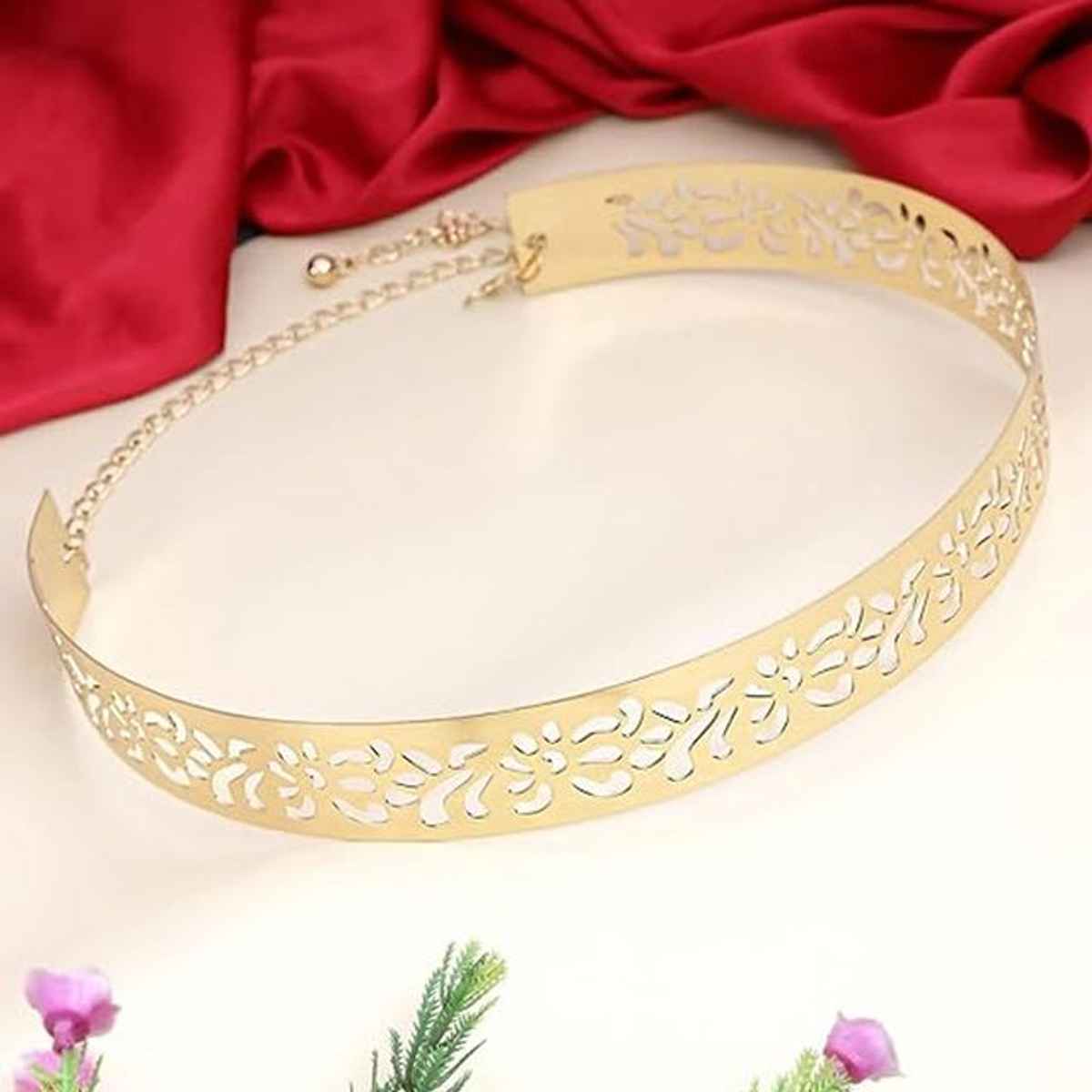 YouBella Jewellery Celebrity Inspired Adjustable Metal Plate Type Golden Kamarband Waist Belt (S-2)