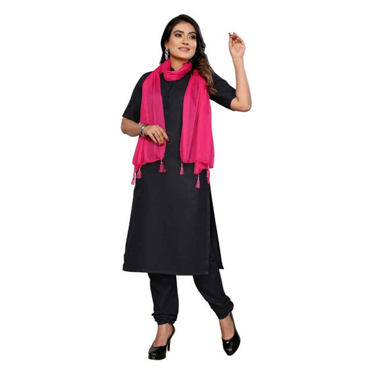 FABFLICK Lycra Made Plain Solid Women's Dupatta With Tassels | Pink
