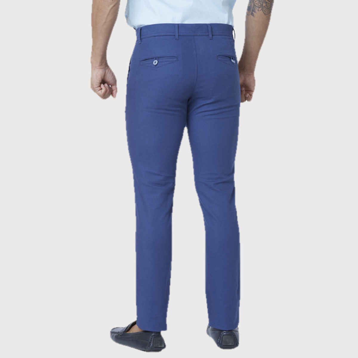 Parx Men's Low Rise Tapered Fit Cotton Blend Flat Front Casual Trouser | Teal Blue - 36