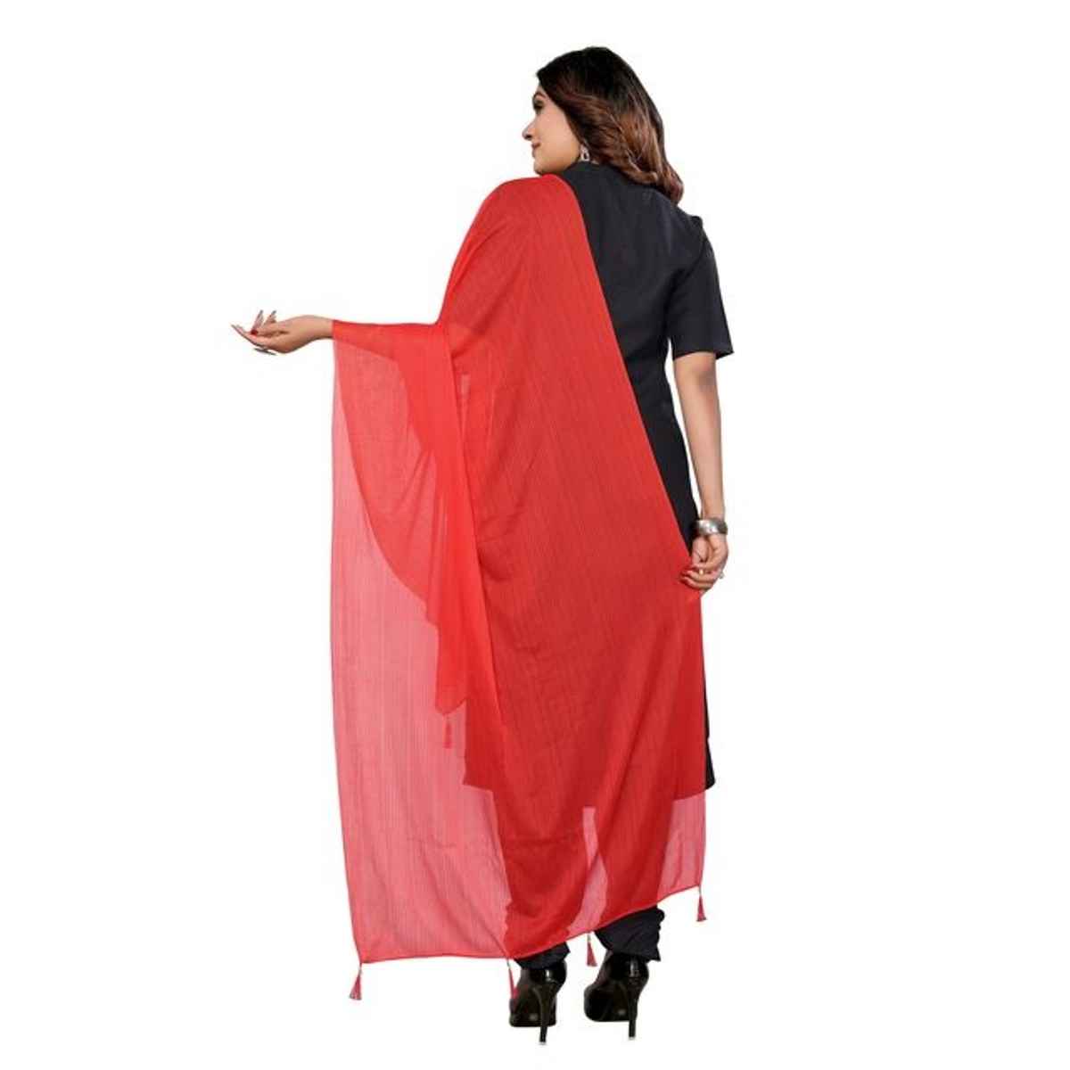 FABFLICK Lycra Made Plain Solid Women's Dupatta With Tassels | Red