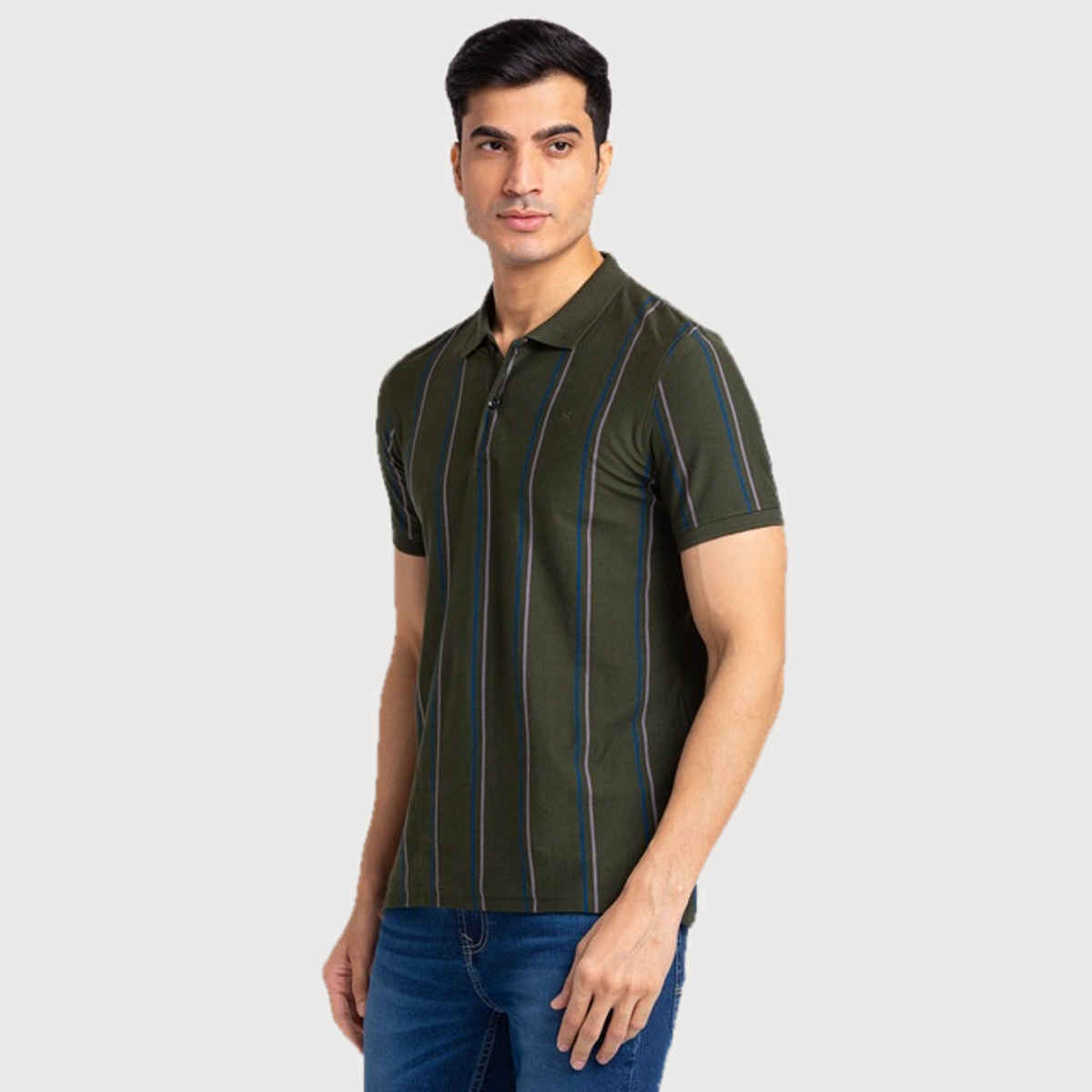 Raymond Men's Modern Fit Pure Cotton Polo Neck Half Sleeve Casual T-Shirt | M | Dark Green